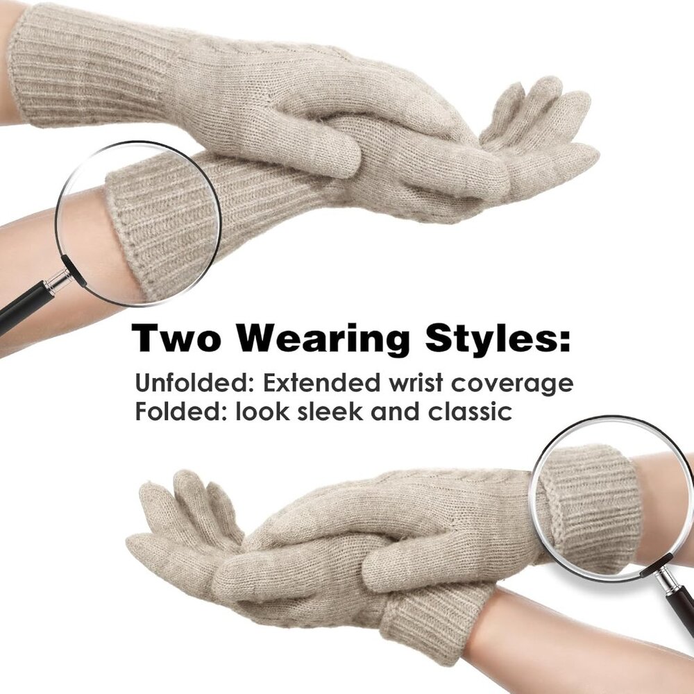 Women's Tan Winter Warm Touch Screen Texting Elastic Knit Lined Stylish Gloves - Picture 3 of 5